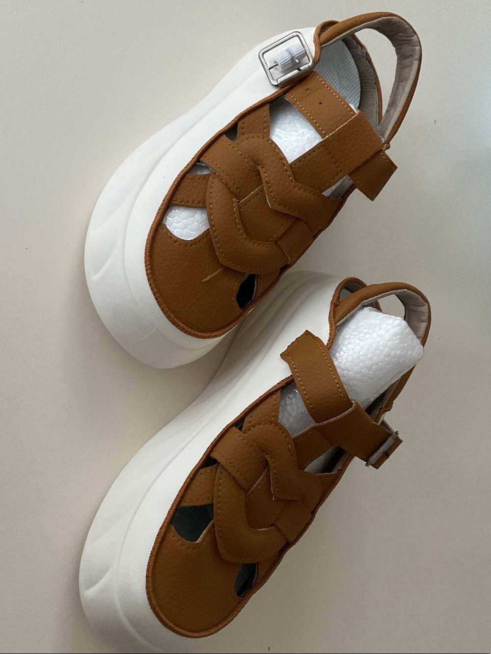 S.L. Fashions Tan women platforms Sandals with White Sole
